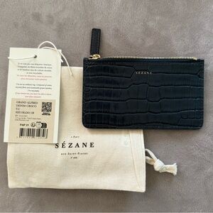 NWT Sézane Alfred Large Cardholder Croc Embossed Denim Blue